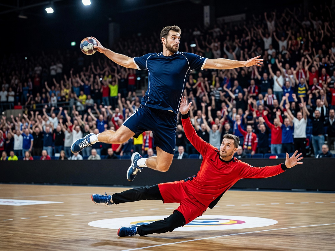 Professional Handball Court Action at EHF European Championship